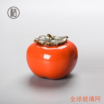 美璃如意柿子陶瓷茶叶罐